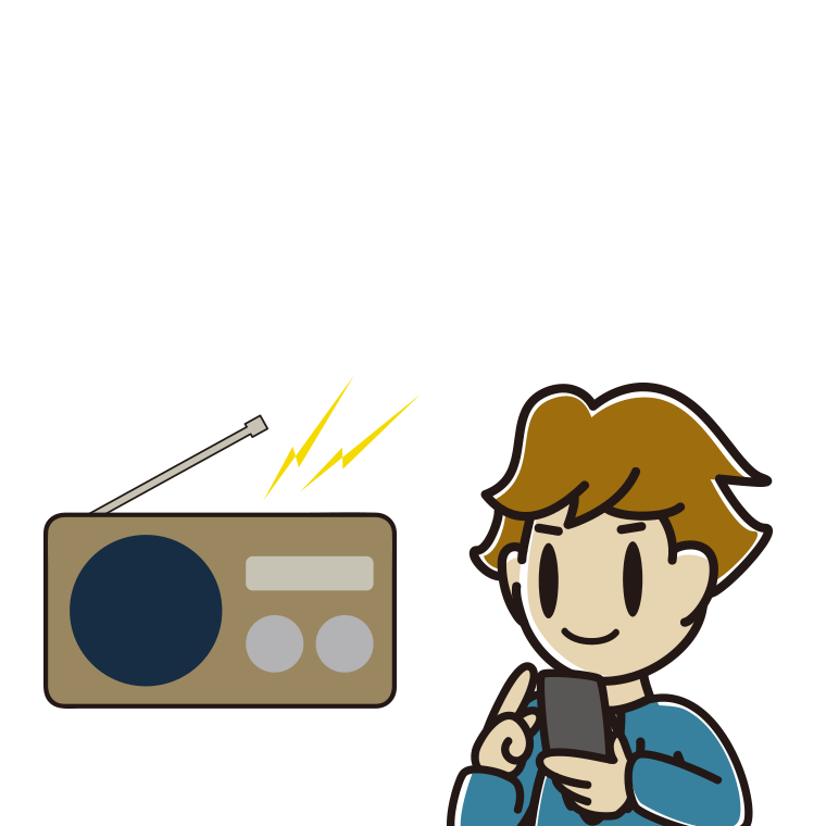 ラジオを聴きながらスマホを使う男子高校生のイラスト【色あり、背景なし】透過PNG
