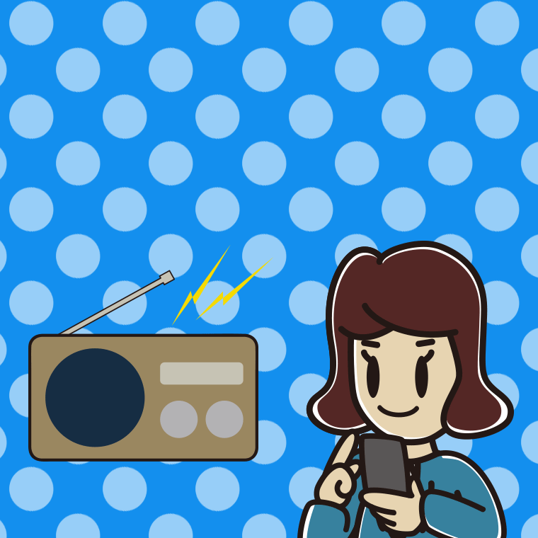 ラジオを聴きながらスマホを使う女子高校生のイラスト【色、背景あり】PNG