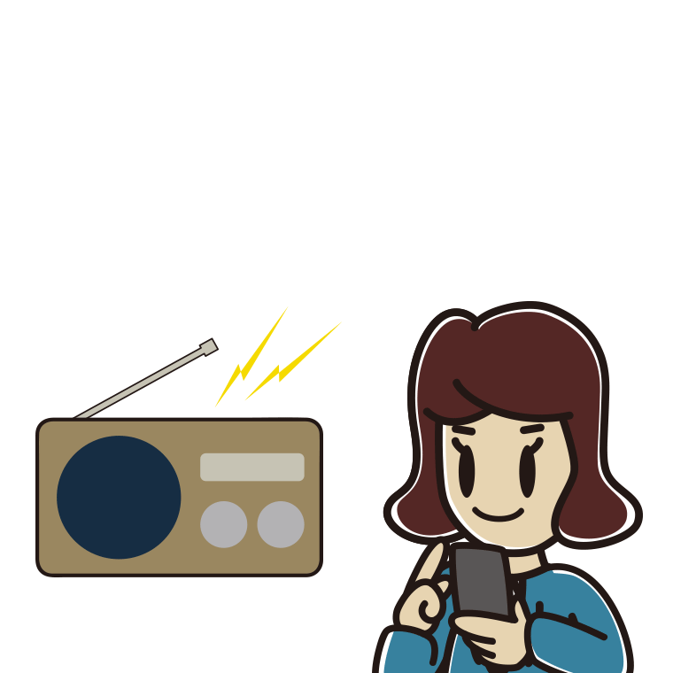 ラジオを聴きながらスマホを使う女子高校生のイラスト【色あり、背景なし】透過PNG