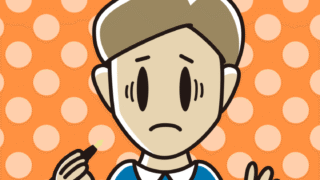 万年筆を持って困る男性のイラスト【色、背景あり】PNG