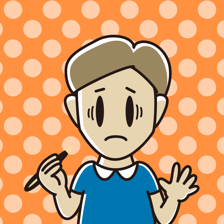 万年筆を持って困る男性のイラスト【色、背景あり】PNG
