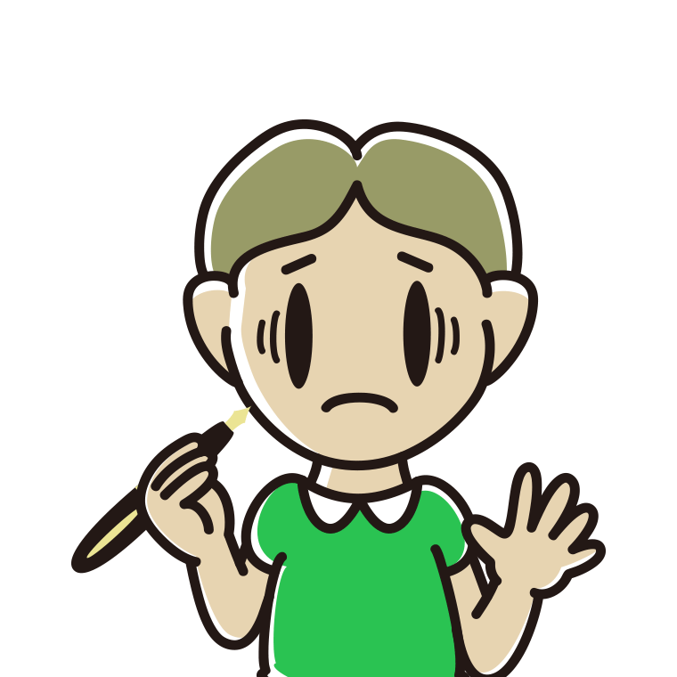 万年筆を持って困る小学生男子のイラスト【色あり、背景なし】透過PNG