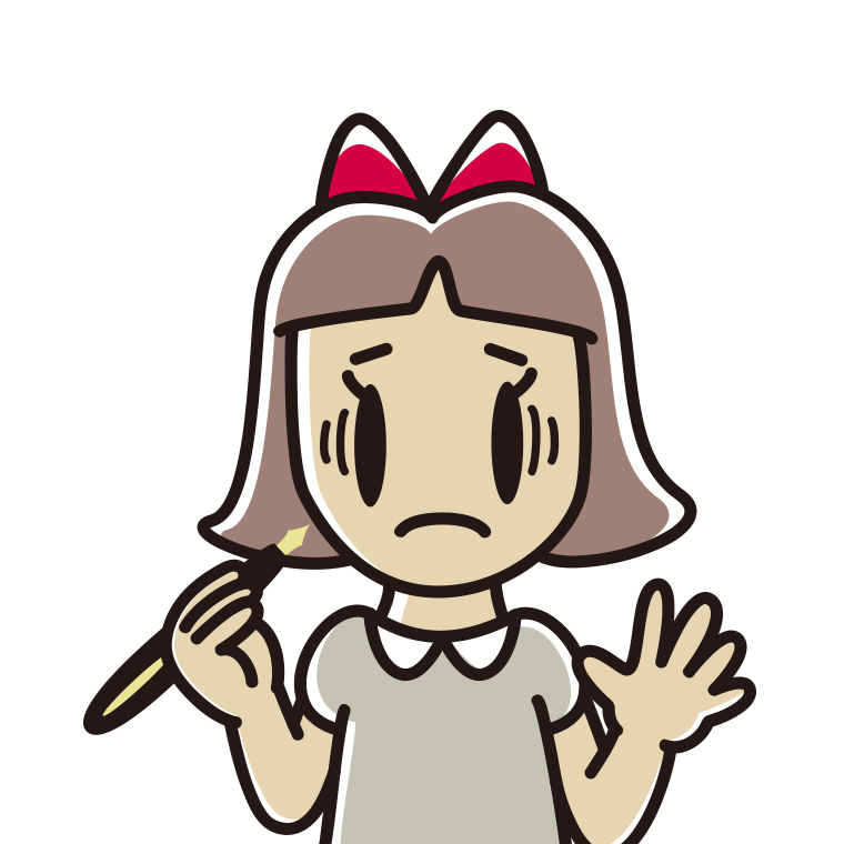 万年筆を持って困る小学生女子のイラスト【色あり、背景なし】透過PNG
