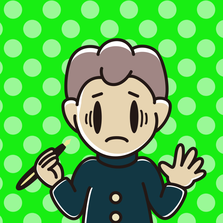万年筆を持って困る男子中学生のイラスト【色、背景あり】PNG