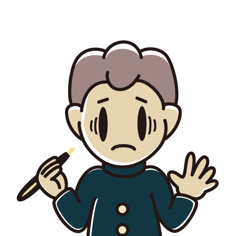 万年筆を持って困る男子中学生のイラスト【色あり、背景なし】透過PNG