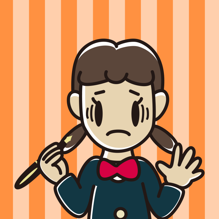 万年筆を持って困る女子中学生のイラスト【色、背景あり】PNG