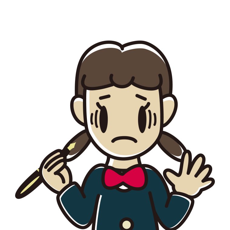 万年筆を持って困る女子中学生のイラスト【色あり、背景なし】透過PNG