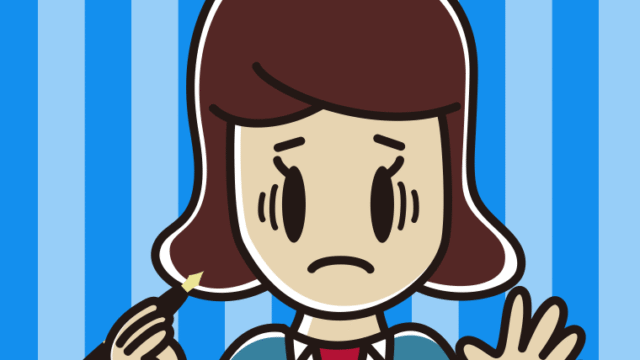 万年筆を持って困る女子高校生のイラスト【色、背景あり】PNG