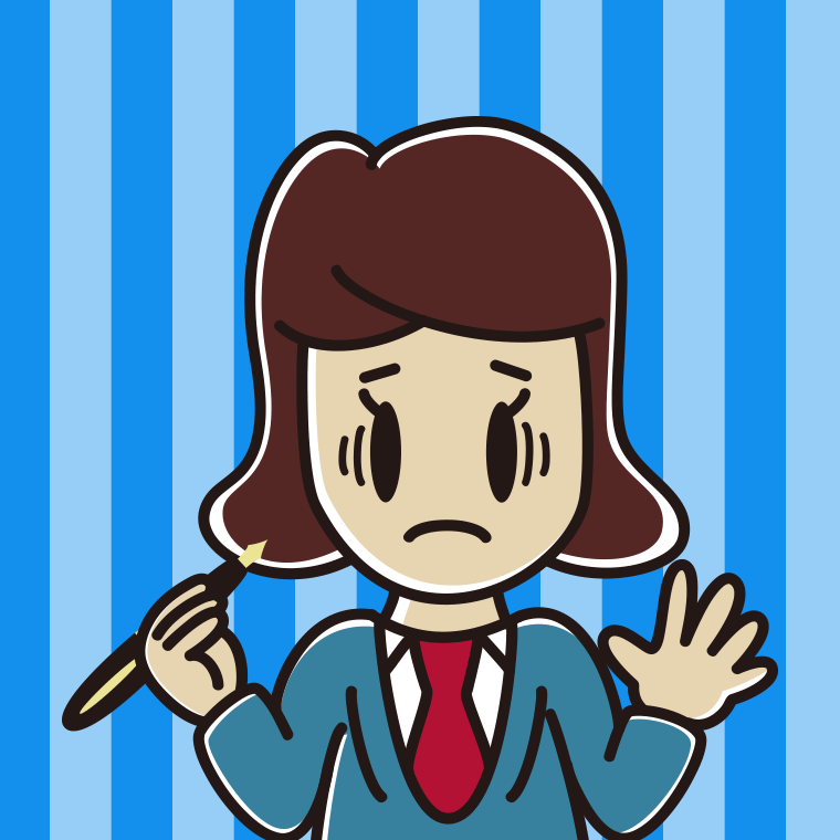 万年筆を持って困る女子高校生のイラスト【色、背景あり】PNG