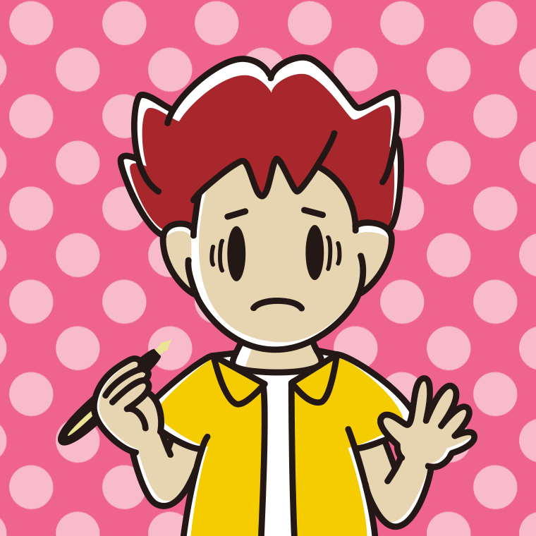 万年筆を持って困る男子大学生のイラスト【色、背景あり】PNG