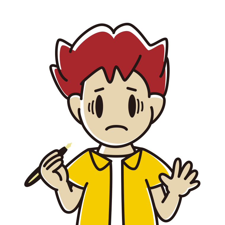 万年筆を持って困る男子大学生のイラスト【色あり、背景なし】透過PNG