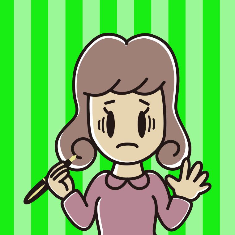 万年筆を持って困る女子大学生のイラスト【色、背景あり】PNG
