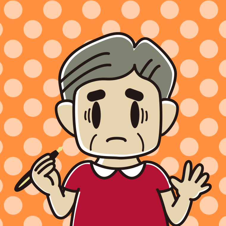 万年筆を持って困るおじさんのイラスト【色、背景あり】PNG
