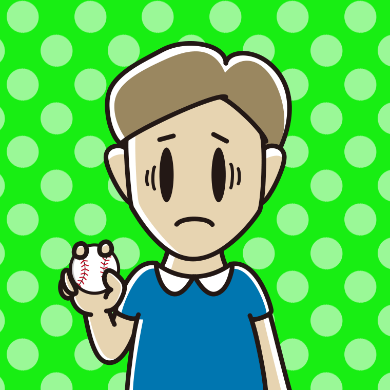 野球ボールで困る男性のイラスト【色、背景あり】PNG