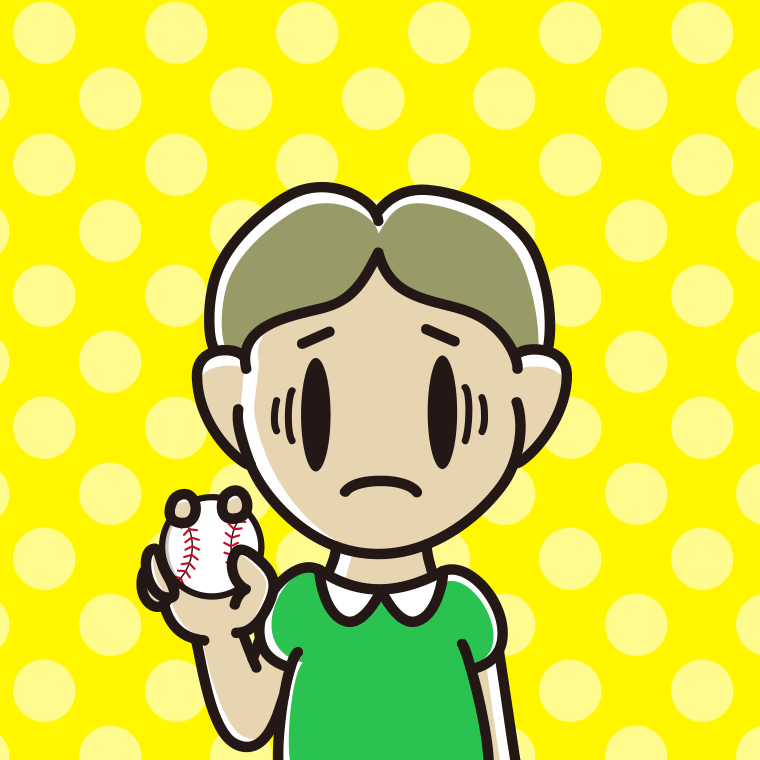 野球ボールで困る小学生男子のイラスト【色、背景あり】PNG