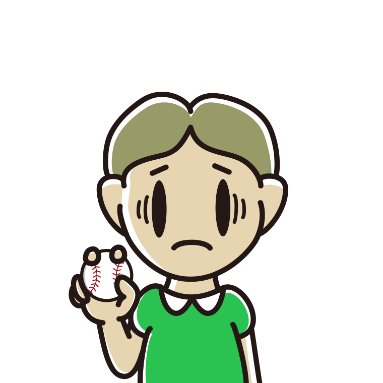 野球ボールで困る小学生男子のイラスト【色あり、背景なし】透過PNG