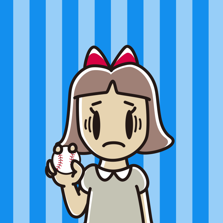 野球ボールで困る小学生女子のイラスト【色、背景あり】PNG