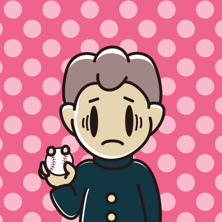 野球ボールで困る男子中学生のイラスト【色、背景あり】PNG