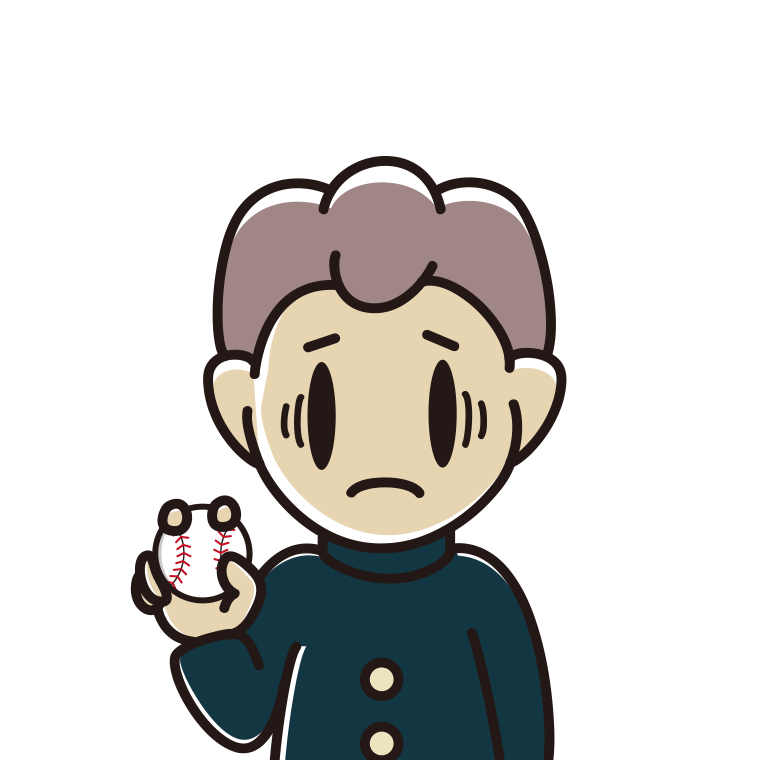 野球ボールで困る男子中学生のイラスト【色あり、背景なし】透過PNG