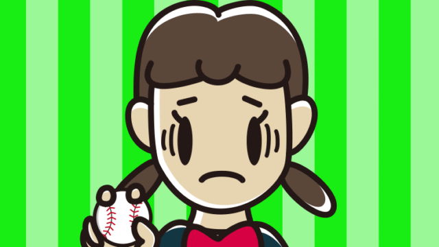 野球ボールで困る女子中学生のイラスト【色、背景あり】PNG
