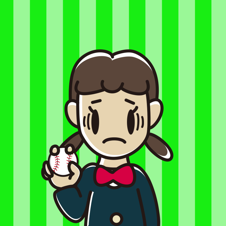 野球ボールで困る女子中学生のイラスト【色、背景あり】PNG