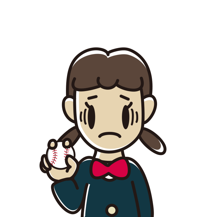 野球ボールで困る女子中学生のイラスト【色あり、背景なし】透過PNG