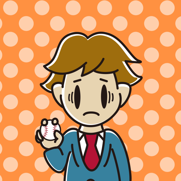野球ボールで困る男子高校生のイラスト【色、背景あり】PNG