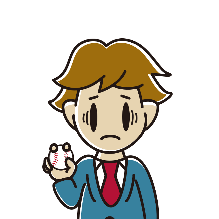 野球ボールで困る男子高校生のイラスト【色あり、背景なし】透過PNG