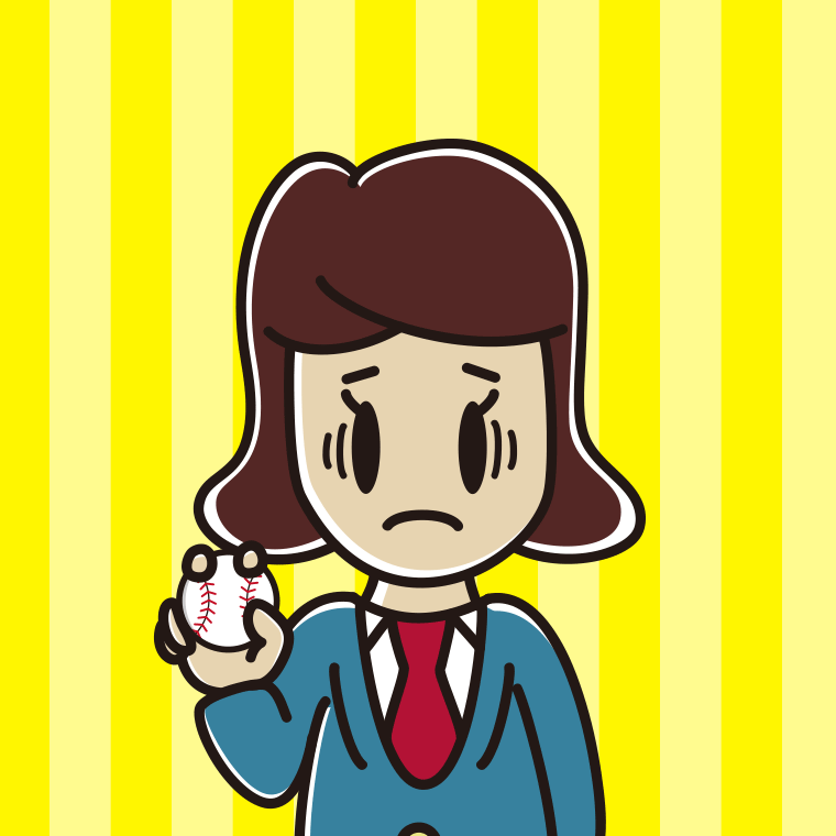 野球ボールで困る女子高校生のイラスト【色、背景あり】PNG