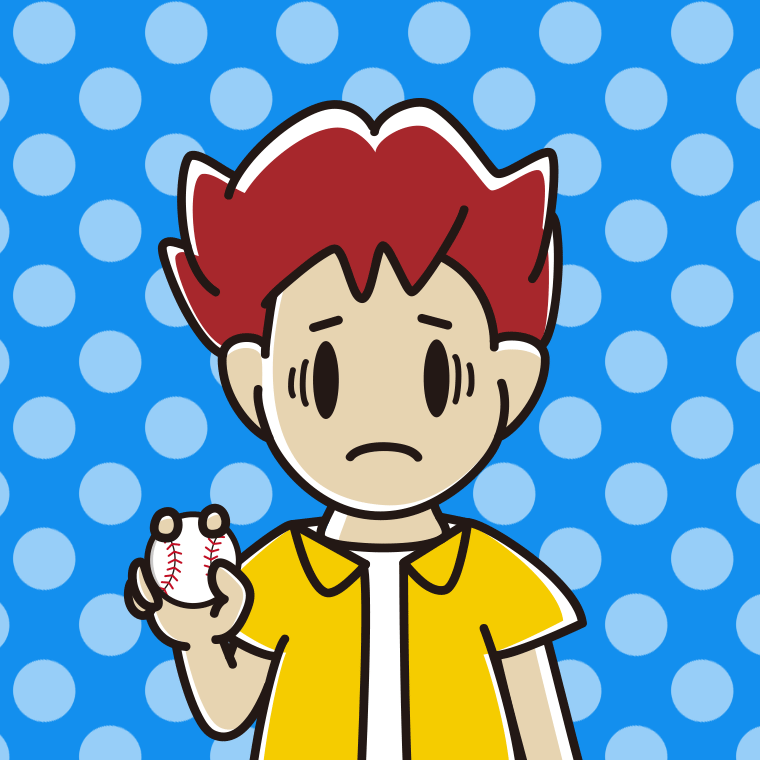 野球ボールで困る男子大学生のイラスト【色、背景あり】PNG