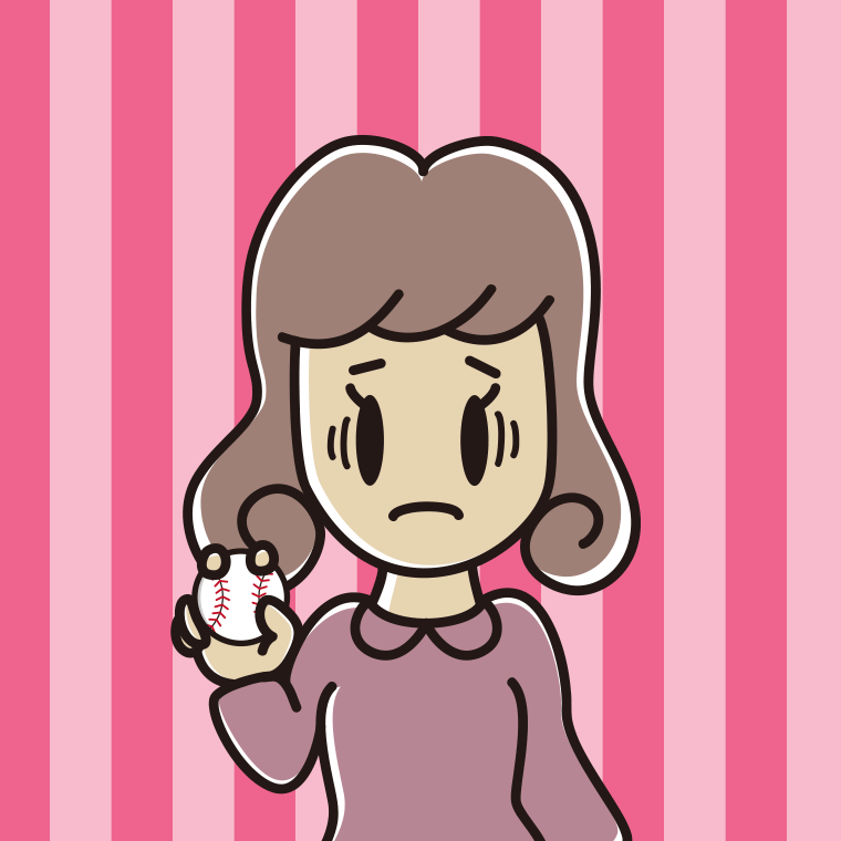 野球ボールで困る女子大学生のイラスト【色、背景あり】PNG