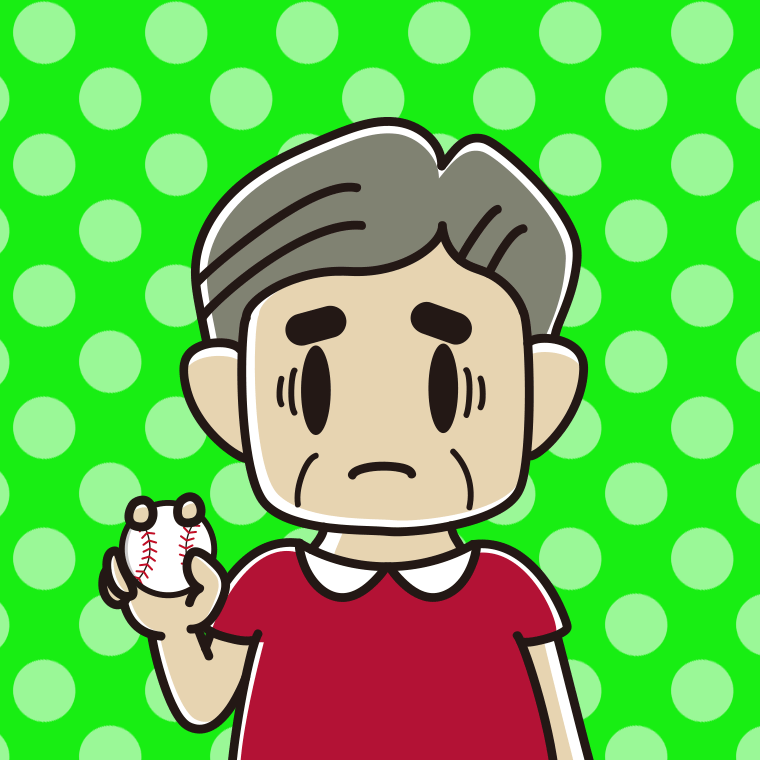 野球ボールで困るおじさんのイラスト【色、背景あり】PNG