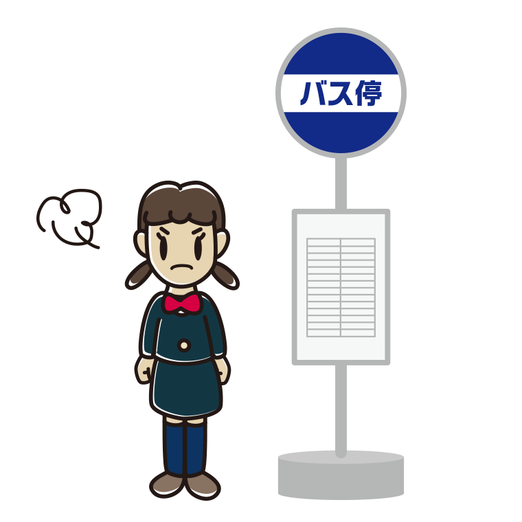 バス停で怒る女子中学生のイラスト【色あり、背景なし】透過PNG
