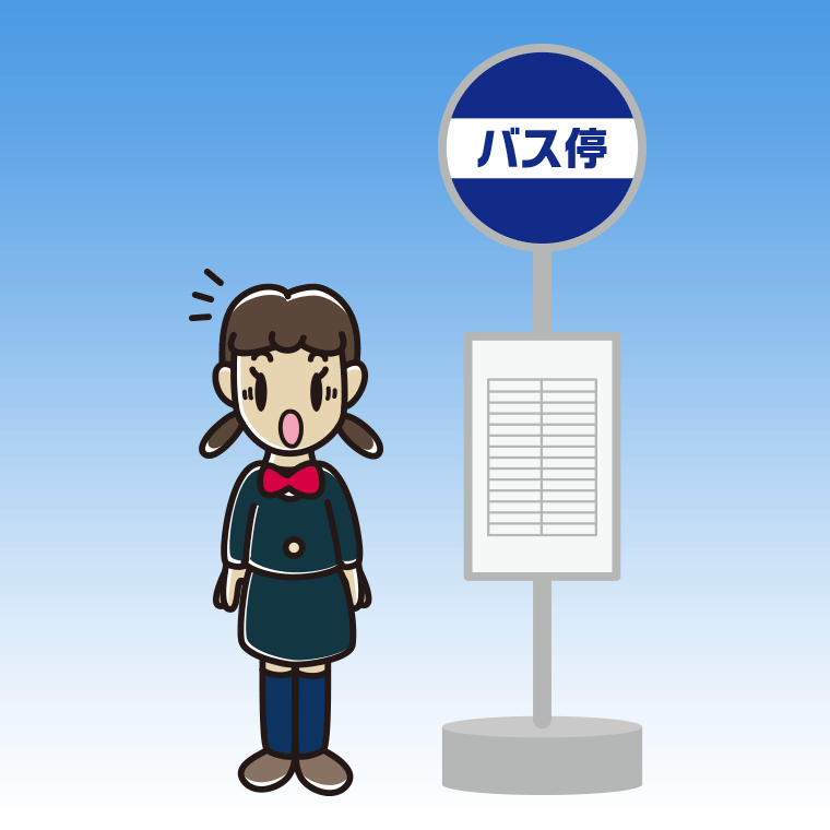 バス停で驚く女子中学生のイラスト【色、背景あり】PNG