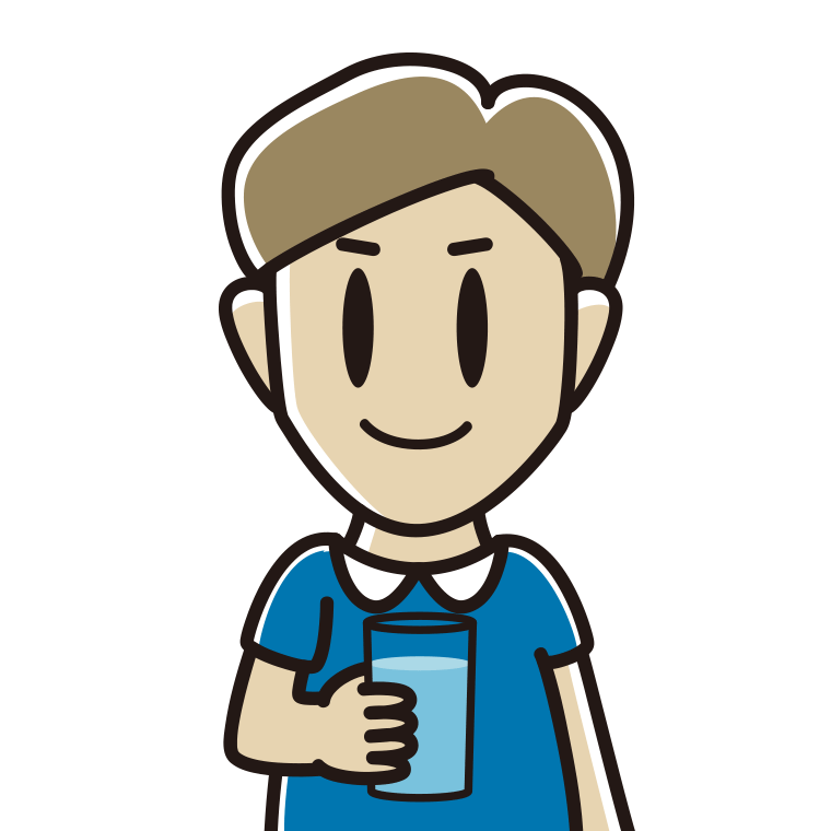 お水を飲む男性のイラスト【色あり、背景なし】透過PNG