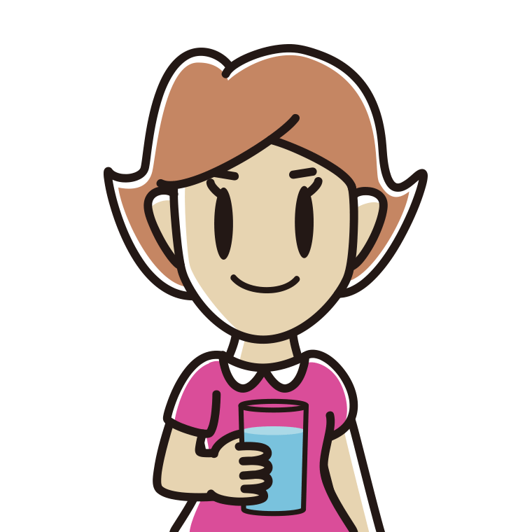 お水を飲む女性のイラスト【色あり、背景なし】透過PNG