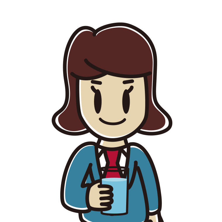 お水を飲む女子高校生のイラスト【色あり、背景なし】透過PNG