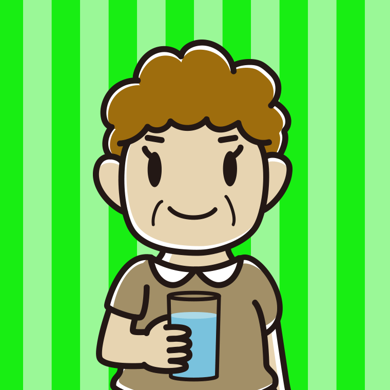 お水を飲むおばさんのイラスト【色、背景あり】PNG