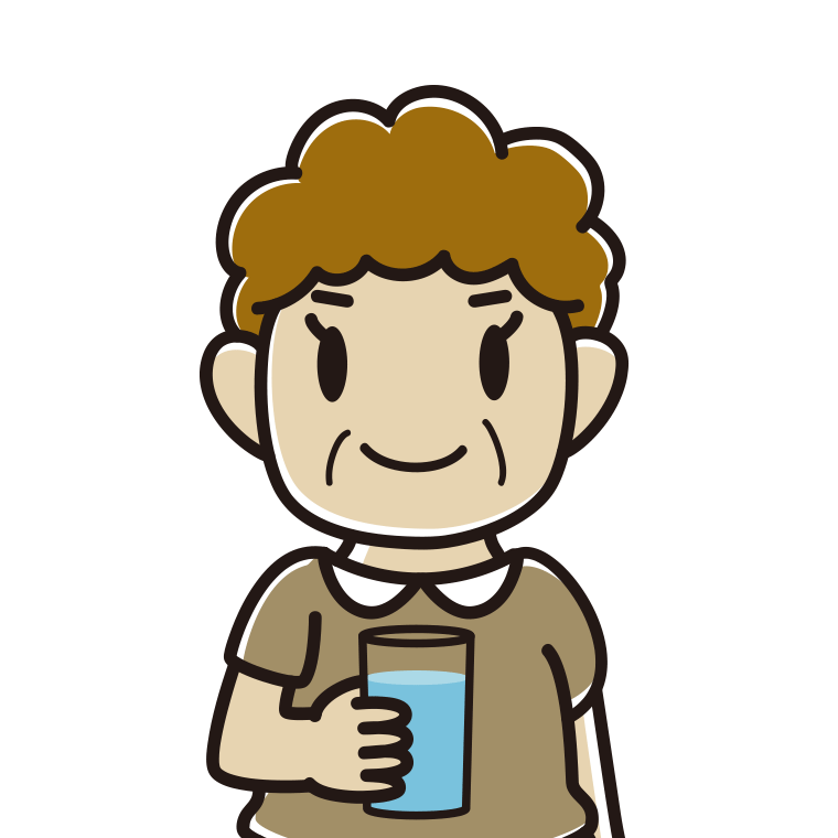 お水を飲むおばさんのイラスト【色あり、背景なし】透過PNG