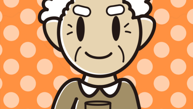 お水を飲むおじいさんのイラスト【色、背景あり】PNG