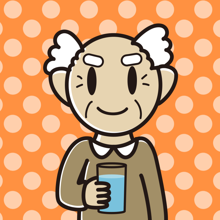 お水を飲むおじいさんのイラスト【色、背景あり】PNG