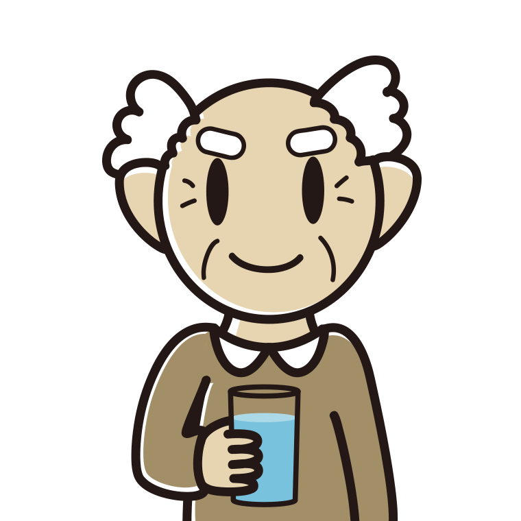 お水を飲むおじいさんのイラスト【色あり、背景なし】透過PNG