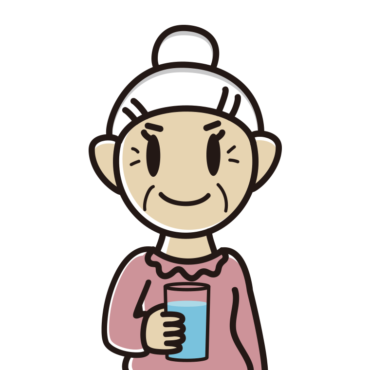 お水を飲むおばあさんのイラスト【色あり、背景なし】透過PNG