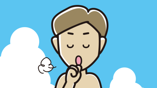 海に入って咳払いする男性のイラスト【色、背景あり】PNG