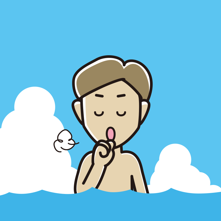 海に入って咳払いする男性のイラスト【色、背景あり】PNG