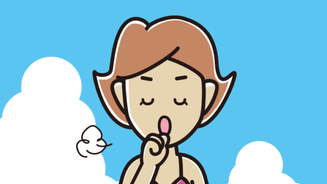 海に入って咳払いする女性のイラスト【色、背景あり】PNG