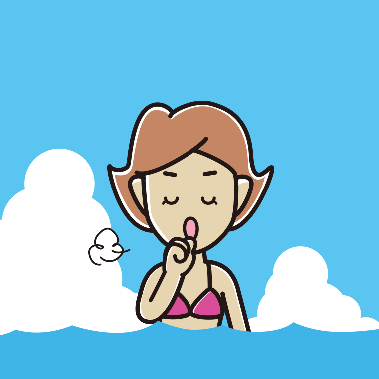 海に入って咳払いする女性のイラスト【色、背景あり】PNG