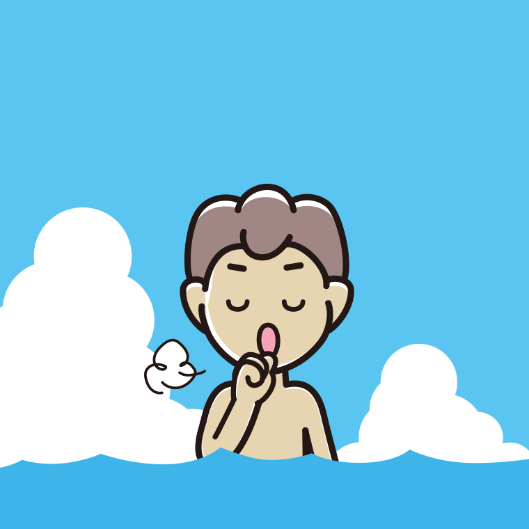 海に入って咳払いする男子中学生のイラスト【色、背景あり】PNG