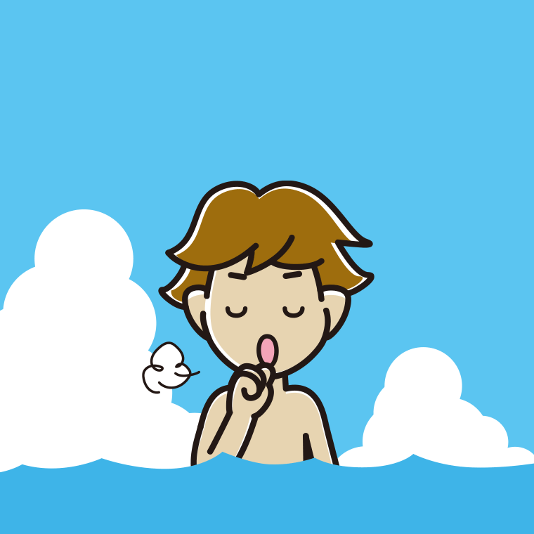 海に入って咳払いする男子高校生のイラスト【色、背景あり】PNG