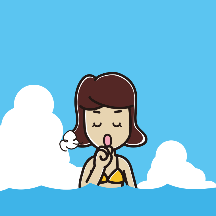 海に入って咳払いする女子高校生のイラスト【色、背景あり】PNG